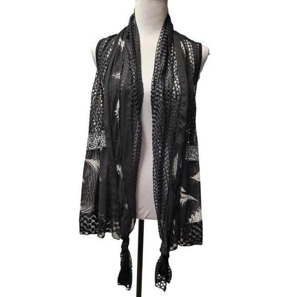 Mixed Media Black Open Weave Vest Whimsigoth Gothic Feather Witchy Women's‎ PS - Picture 1 of 7